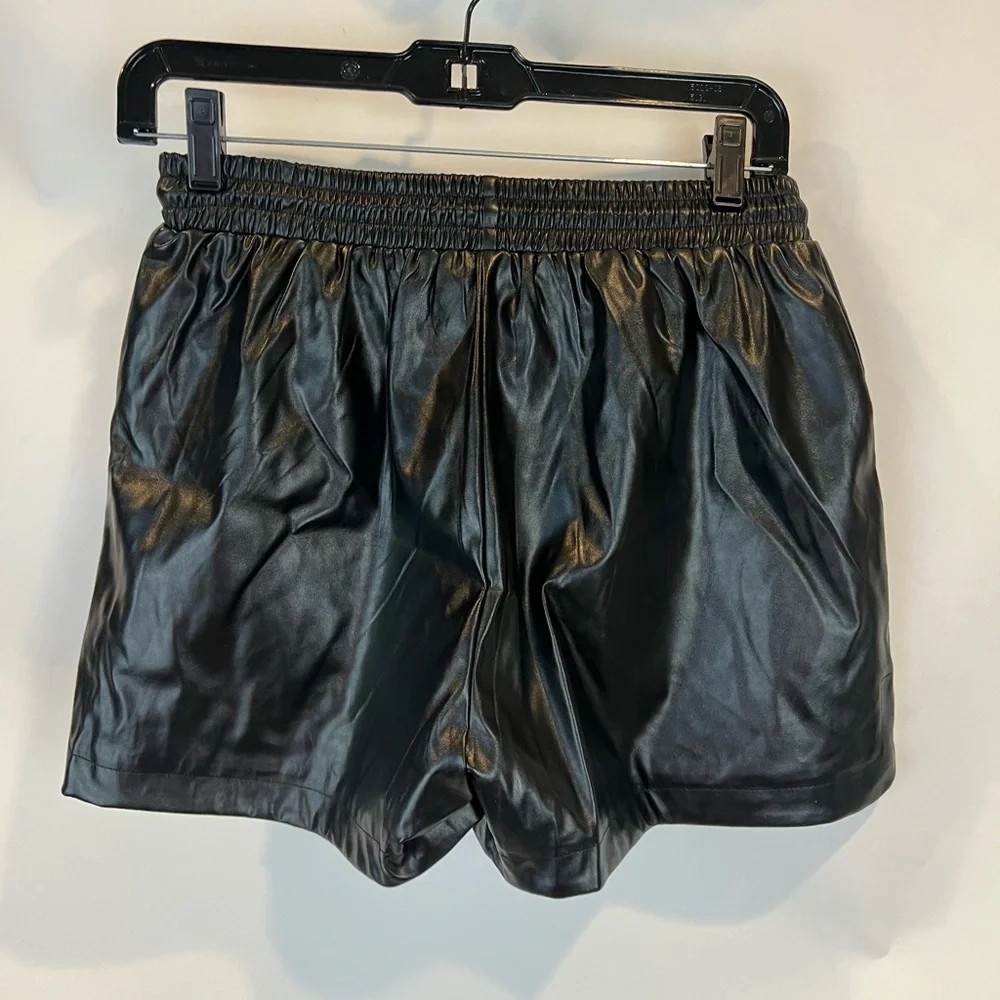 Entro Black Elastic Waist Faux Leather Drawstring Shorts